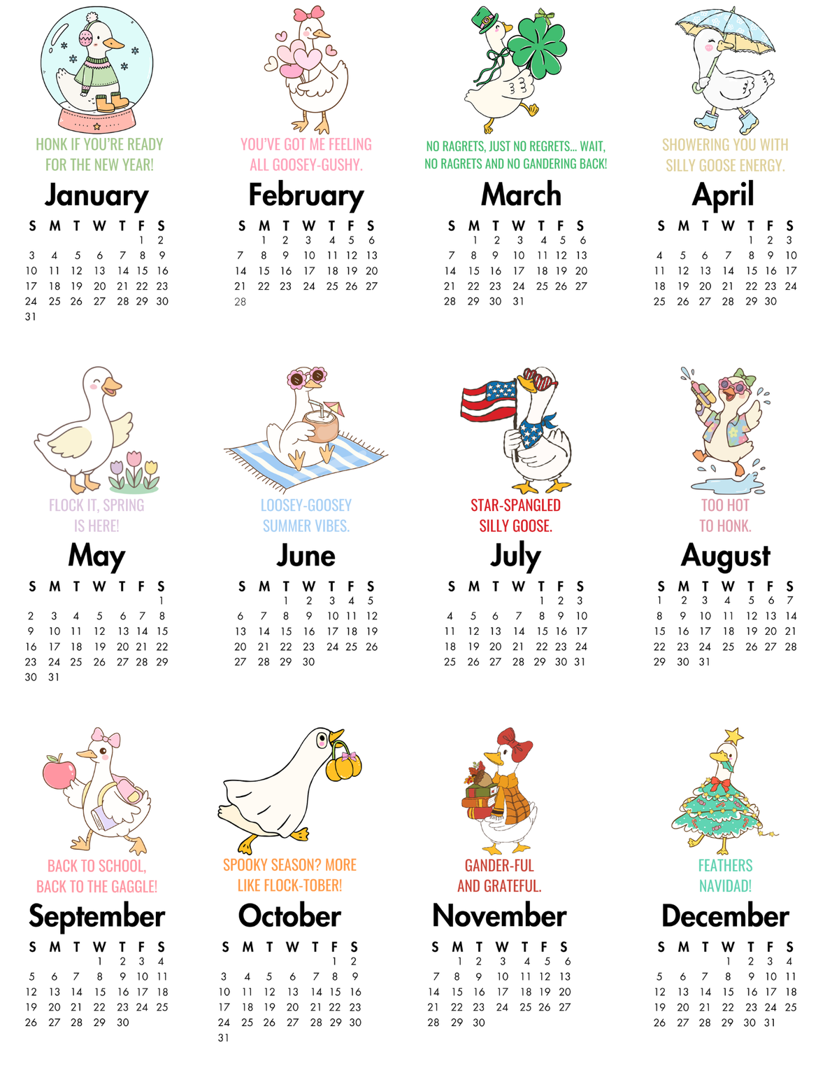2027 Silly Goose Desk Calendar